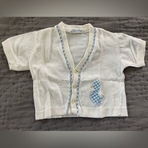 Vintage Nannekins by Nannette White Sweater Blue Trim  Gingham Duck Button Front